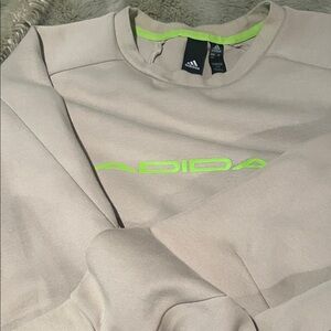 Adidas Men's Cream Crewneck Sweater with Neon Accents